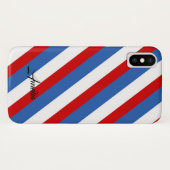 赤い青と白のストライプモノグラム Case-Mate iPhoneケース (裏面(横))