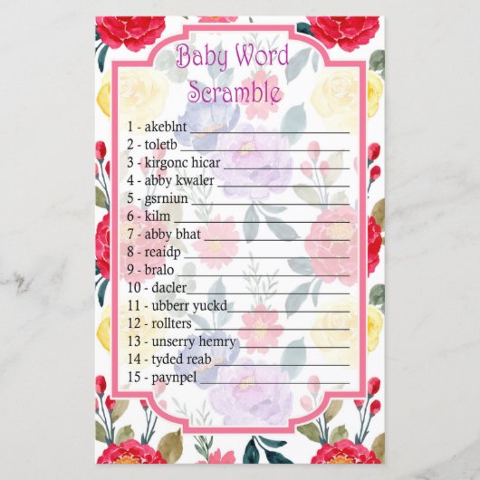 赤い青と紫の花のベビー単語スクランブルゲーム (正面)