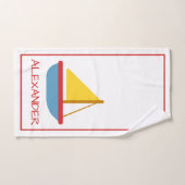 赤い青と黄色のおもちゃ帆船パーソナライズされた バスタオルセット (ハンドタオル)