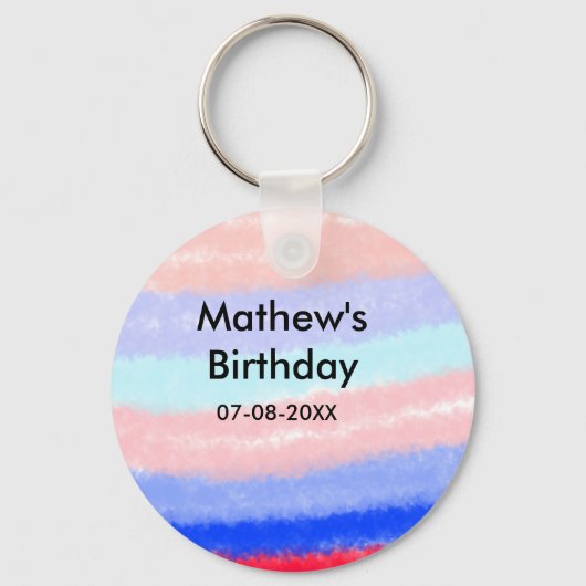 赤い青のアメリカ人の男の子の誕生日の追加の名前の日付 キーホルダー (正面)