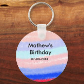 赤い青のアメリカ人の男の子の誕生日の追加の名前の日付 キーホルダー (裏面)