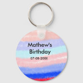 赤い青のアメリカ人の男の子の誕生日の追加の名前の日付 キーホルダー (裏面)