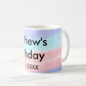 赤い青のアメリカ人の男の子の誕生日の追加の名前の日付 コーヒーマグカップ (正面右)