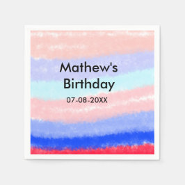 赤い青のアメリカ人の男の子の誕生日の追加の名前の日付 スタンダードカクテルナプキン