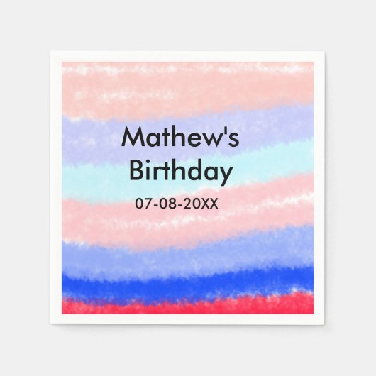 赤い青のアメリカ人の男の子の誕生日の追加の名前の日付 スタンダードカクテルナプキン (正面)