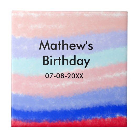 赤い青のアメリカ人の男の子の誕生日の追加の名前の日付 タイル (正面)