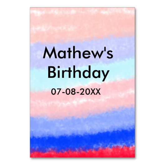 赤い青のアメリカ人の男の子の誕生日の追加の名前の日付 テーブルナンバー (正面)