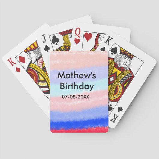 赤い青のアメリカ人の男の子の誕生日の追加の名前の日付 トランプ (裏面)