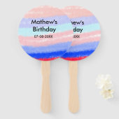 赤い青のアメリカ人の男の子の誕生日の追加の名前の日付 ハンドファン (正面&裏面)