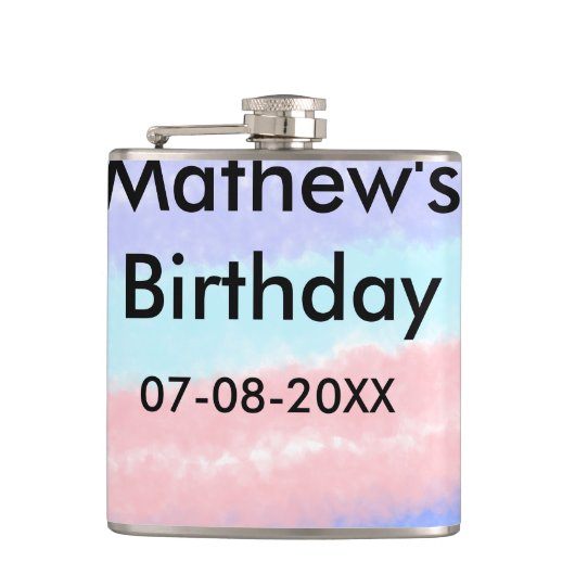 赤い青のアメリカ人の男の子の誕生日の追加の名前の日付 フラスク (正面)