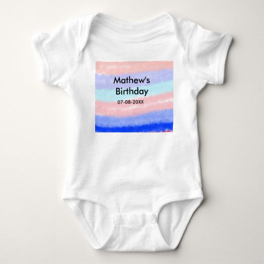 赤い青のアメリカ人の男の子の誕生日の追加の名前の日付 ベビーボディスーツ (正面)
