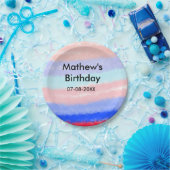 赤い青のアメリカ人の男の子の誕生日の追加の名前の日付 ペーパープレート (パーティー)