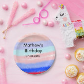 赤い青のアメリカ人の男の子の誕生日の追加の名前の日付 ペーパープレート (パーティー)