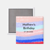 赤い青のアメリカ人の男の子の誕生日の追加の名前の日付 マグネット (正面/裏面)