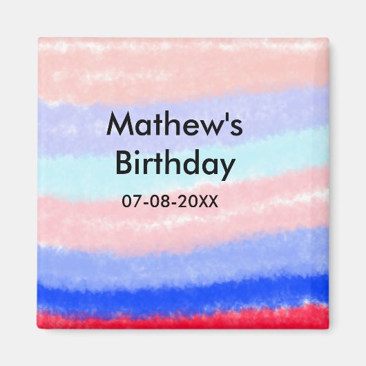赤い青のアメリカ人の男の子の誕生日の追加の名前の日付 マグネット (正面)