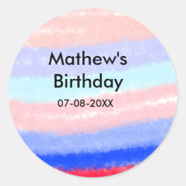 赤い青のアメリカ人の男の子の誕生日の追加の名前の日付 ラウンドシール