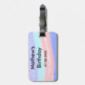 赤い青のアメリカ人の男の子の誕生日の追加の名前の日付 ラゲッジタグ (裏面縦)