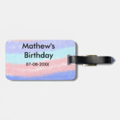 赤い青のアメリカ人の男の子の誕生日の追加の名前の日付 ラゲッジタグ (裏面横)