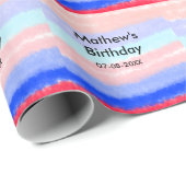 赤い青のアメリカ人の男の子の誕生日の追加の名前の日付 ラッピングペーパー (ロールコーナー)