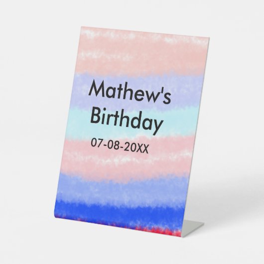 赤い青のアメリカ人の男の子の誕生日の追加の名前の日付 台座サイン (正面)