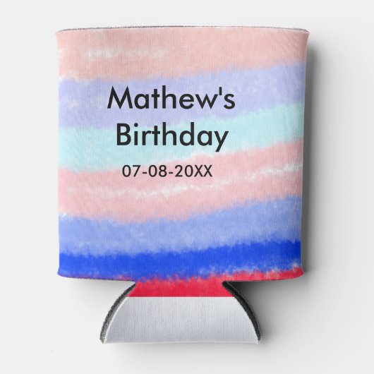 赤い青のアメリカ人の男の子の誕生日の追加の名前の日付 缶クーラー (正面)