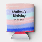 赤い青のアメリカ人の男の子の誕生日の追加の名前の日付 缶クーラー (裏面)
