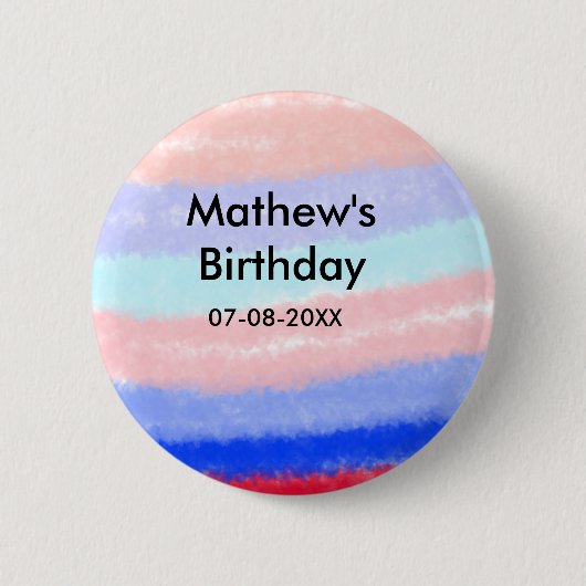 赤い青のアメリカ人の男の子の誕生日の追加の名前の日付 缶バッジ (正面)