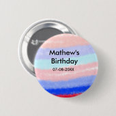 赤い青のアメリカ人の男の子の誕生日の追加の名前の日付 缶バッジ (正面&裏面)