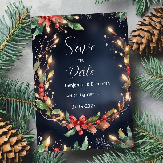 赤い青のクリスマスフラワーを飾る日付を保存 招待状