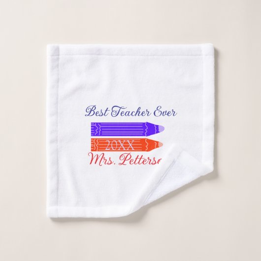赤い青のクレヨン最高の先生は年名を追加 ウォッシュタオル (ウォッシュタオル)