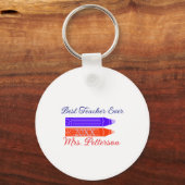 赤い青のクレヨン最高の先生は年名を追加 キーホルダー (正面)