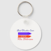 赤い青のクレヨン最高の先生は年名を追加 キーホルダー (裏面)