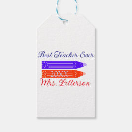 赤い青のクレヨン最高の先生は年名を追加 ギフトタグ