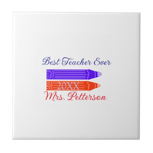 赤い青のクレヨン最高の先生は年名を追加 タイル (正面)