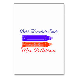 赤い青のクレヨン最高の先生は年名を追加 テーブルナンバー