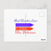 赤い青のクレヨン最高の先生は年名を追加 ポストカード (裏面)