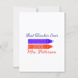 赤い青のクレヨン最高の先生は年名を追加 ポストカード