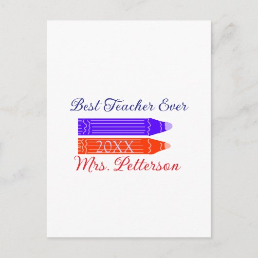 赤い青のクレヨン最高の先生は年名を追加 ポストカード (正面)