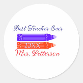 赤い青のクレヨン最高の先生は年名を追加 ラウンドシール