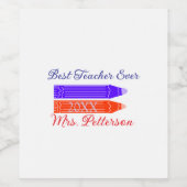 赤い青のクレヨン最高の先生は年名を追加 ワインラベル (シングルラベル)