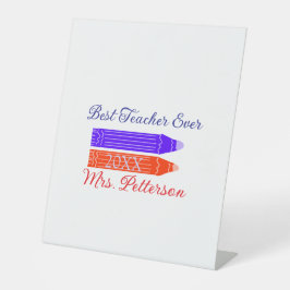 赤い青のクレヨン最高の先生は年名を追加 台座サイン