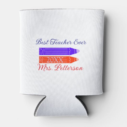 赤い青のクレヨン最高の先生は年名を追加 缶クーラー (正面)