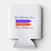 赤い青のクレヨン最高の先生は年名を追加 缶クーラー (裏面)