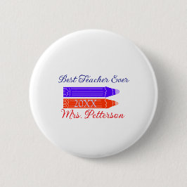赤い青のクレヨン最高の先生は年名を追加 缶バッジ