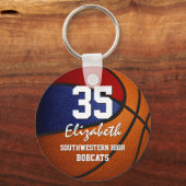 赤い青のチームの色の女の子の男の子バスケットボール キーホルダー (正面)