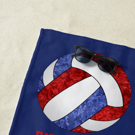 赤い青のチームカラーはバレーボールと呼ガーリーばれる ビーチタオル (インサイチュ)