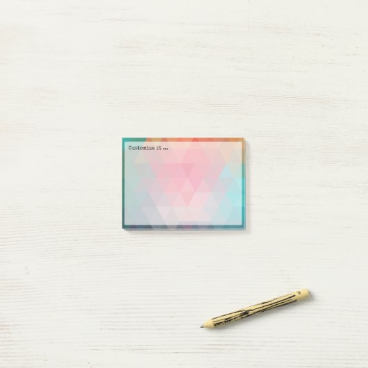 赤い青のティール(緑がかった色)幾何傾斜 ポストイット (デスク上)