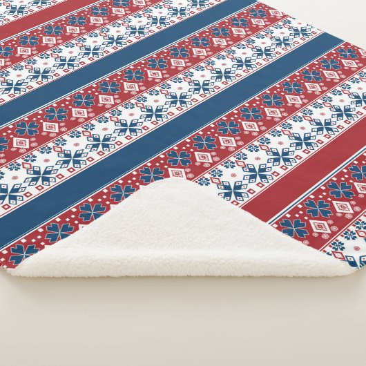 赤い青のノルウェーストライプの模様 シェルパブランケット (3/4)