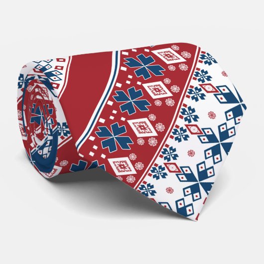 赤い青のノルウェーストライプの模様 ネクタイ (ロール)