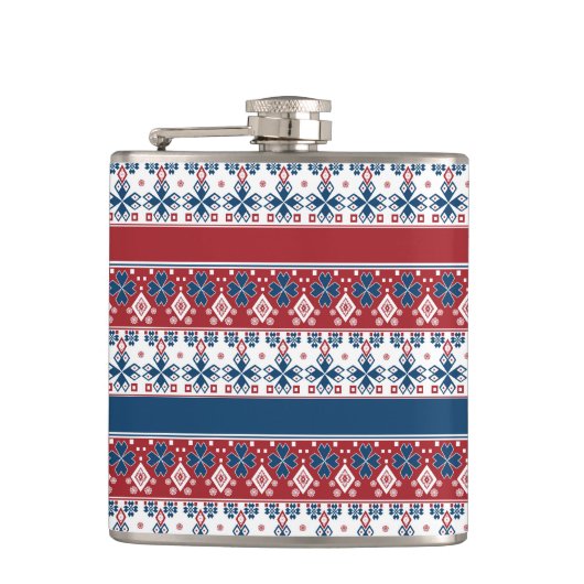 赤い青のノルウェーストライプの模様 フラスク (正面)